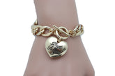 Women Bangle Bracelet Gold Metal Chain Heart Charm Best Friend Love